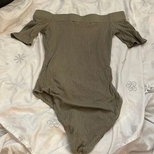 Off the shoulder green bodysuit